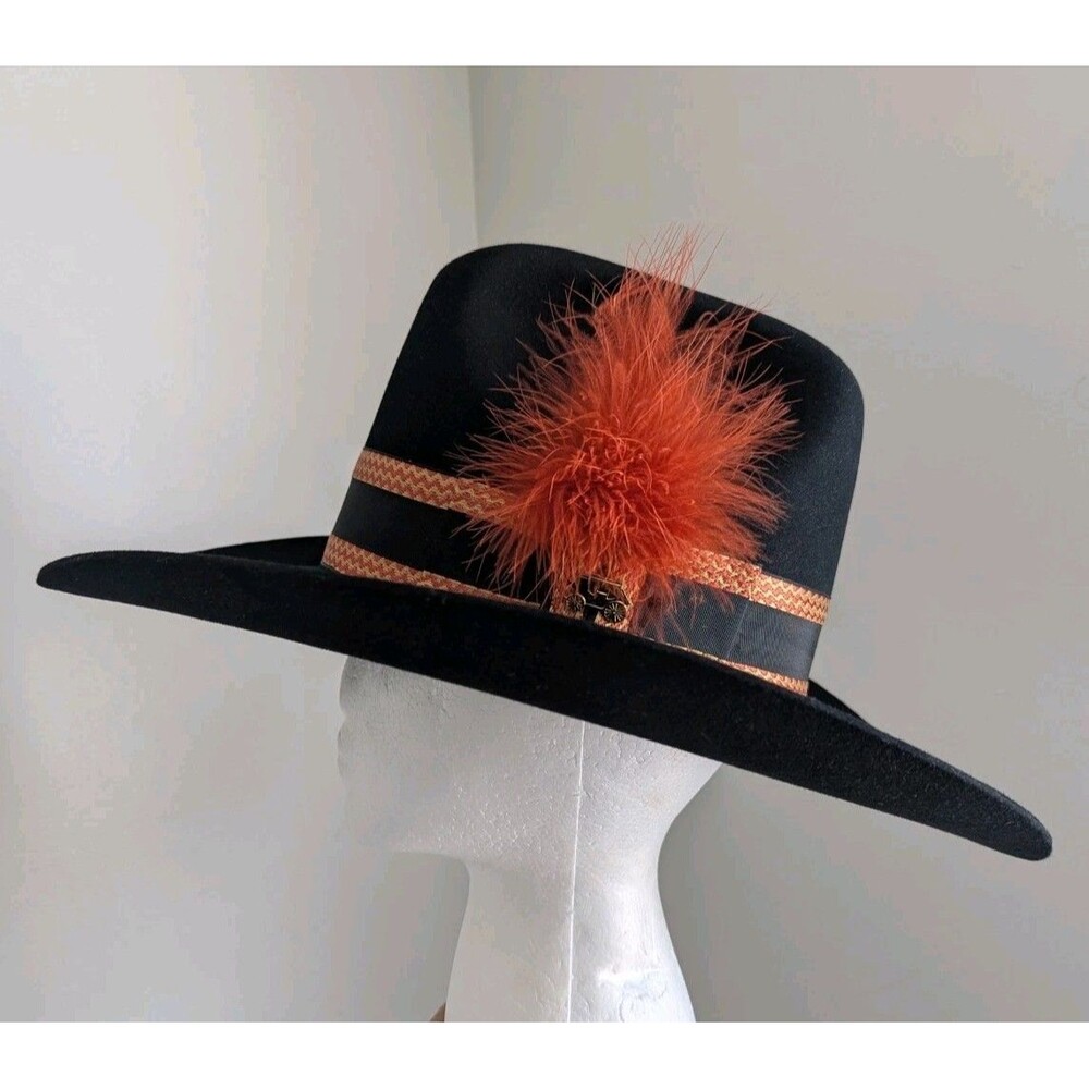 Vtg 70s 80s Resistol Cowboy Hat Stagecoach 6 7/8 Tall Feather Pin Black Western